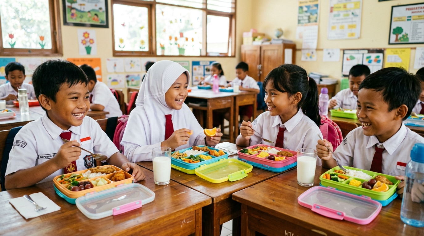 Anak sekolah makan siang